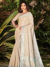 Pure Tissue Linen Sliver Zari Weaves Worked Chiku Saree